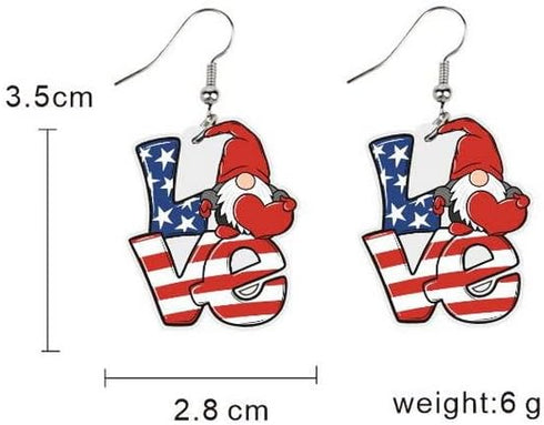 9 Pairs 4th of July Patriotic Earrings Set Cute Gnome Heart Star American Flags Animals Independence Day Acrylic Drop Dangle Earrings Memorial Day...