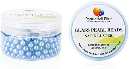 PH PandaHall 400 Pcs 6mm Tiny Satin Luster Glass Pearl Bead Round Loose Spacer Beads for Earring Bracelet Necklace Jewelry Making, Light Blue...