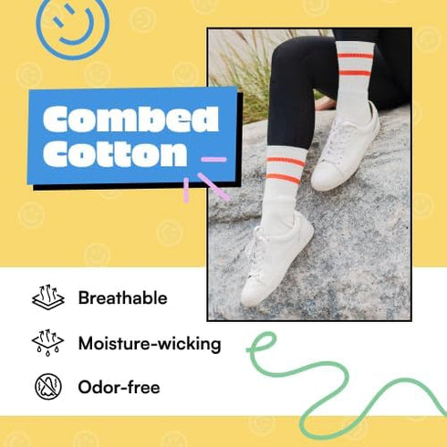 3 Pack Double Striped Cotton Crew Socks Old School Athletic Basketball Gym Socks For Men...