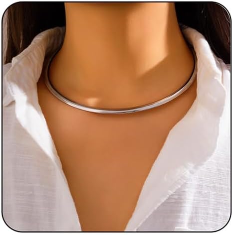 Vintage Gold/Silver Choker Necklace for Women,Dainty Simple Bolt Fishbone Necklaces 14K Gold Plated Snake Chain Necklace...