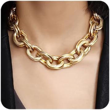 Dainty O Link Necklace Gold Chunky Choker Cuban Statement Thick Link Collar Chain Punk Hip-hop Trendy Choker Necklace for Women...