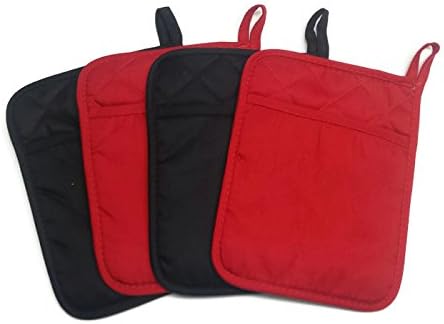 Home Collection Set of 2 Red And 2 Black Neoprene Pot Holders...