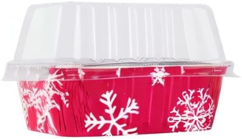 KitchenDance Disposable Aluminum Holiday 1 Lb Mini Loaf Pan with Clear Snap on Lid - 15 Ounces Aluminum Foil Pan for Baking, 9302X, (Red & Silver,...