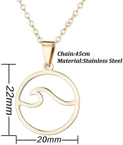Simple Stainless Steel Round Ocean Wave Stud Earrings Sea Wave Pendant necklace Set Beach Jewelry for Surfer Gift...