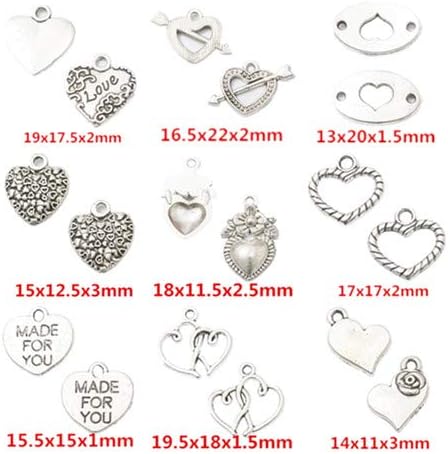 Zhiheng Assorted 93pcs Heart Shaped Alloy Pendants Love Wine Glass Charms Bracelet Necklace Beads Wine Glass Charms for Jewellery Making Birthday ...