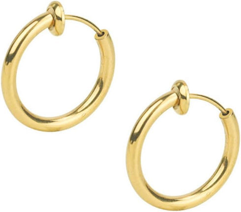 Clip On Hoop Earrings for Women - Silver and Gold-Tone Brass Spring Hoops for Non-Pierced Ears...