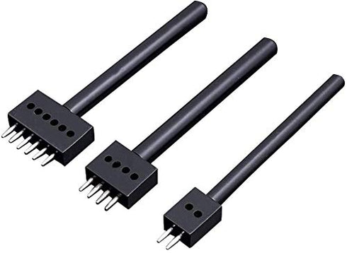 Prong Punch Tool Set, 3pcs Leather Row Round Hole Tooth Punch Tool, 2/4/6 Prong Row Hole Punch DIY Diamond Lacing Stitching Chisel Set Leather Cra...