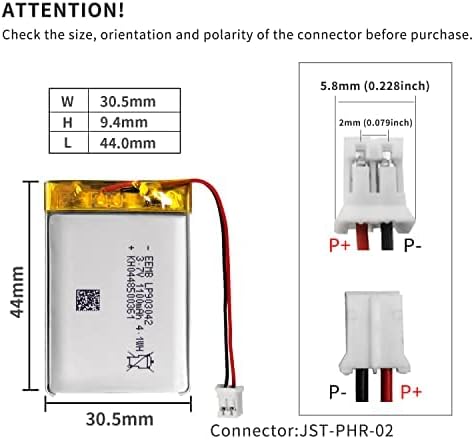EEMB Lithium Polymer Battery 3.7V 1100mAh 903042 Lipo Rechargeable Battery Pack with Wire JST Connector for Speaker and Wireless Device- Confirm D...