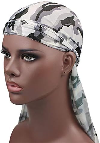 Military Camouflage Premium Silky Durags with Long Tail Colorful 360 Waves Doo rag for Men Du rag Cap (3/4 Packed)...
