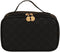 Travel Makeup Bag for Women, PU Leather Waterproof Checkered Cosmetic Bags, Portable Pouch Open Toiletry Bag, Make up Organizer with Handle, Black...