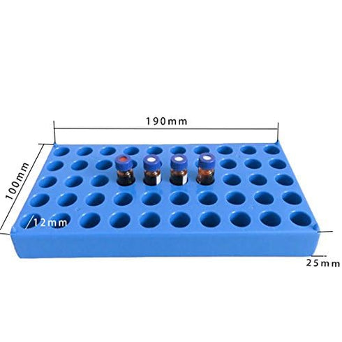 (2 Packs) Vial rack, 2ml HPLC sample bottles rack single blue holds 50 standard 12 mm 2 mL vials, stackable Tube Rack...