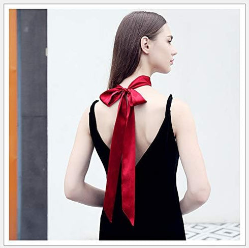 SilRiver Women's Silk Satin Skinny Scarf Long Necktie Sash Tie Headdress Fashion Accessories...