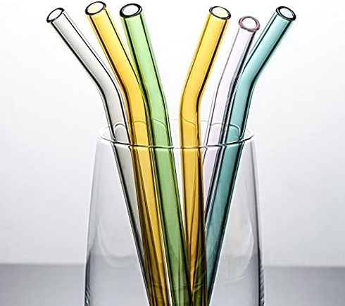 8 Pcs Reusable Glass Straws, 8"x8mm Eco-friendly Drinking Straws for Smoothies, Milkshakes, Tea, Juice, Cocktails - Multi-Color Mixed (8Pcs Bent)...