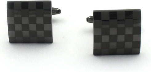 Gun Black Laser Engraved Checker Pattern Dress Shirt Cufflinks...