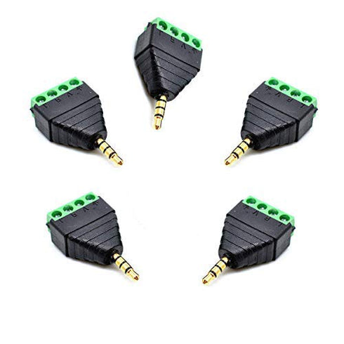 5 Pack 1/8" 3.5mm TRRS Male Jack Terminal Block Connector, 3.5mm Stereo Audio Plug Headphone AUX Balun Bolt Screw Terminal Adapter...