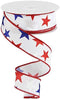 Craig Bachman 1.5" White Royal Canvas Ribbon: Patriotic Stars 10 Yards (White) Patriotic Craft Floral Arrangement Gift Wrapping Wired Edge Ribbon...