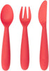 ezpz Happy Utensils - 24 Months+ (Coral) - BPA Free Toddler Utensils - Fork, Spoon and Knife for Toddlers and Preschoolers - Kids Utensils for Sel...