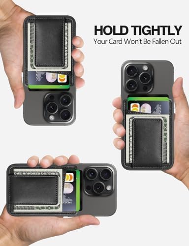 Magnetic Card Wallet Holder for Apple, Magnetic Card Holder Compatible with iPhone 12/13/ 14/15, Magnetic Leather Wallet for iPhone 15/15 Pro/14/1...