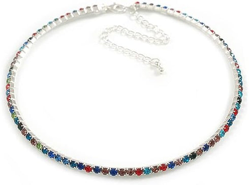 Thin Austrian Crystal Choker Necklace (Multicoloured)...