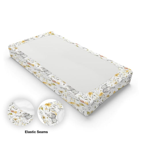 Elephants Flowers Changing Pad Cover, Woodland Elephants Flowers Floral Prints Baby Nursery Diaper Changing Table Pad Cover, Unisex Elephants Patt...