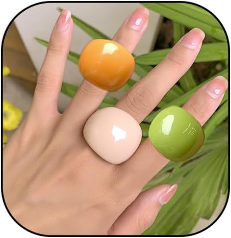 Colorful Chunky Acrylic Wide Band Rings Set,Resin Chunky Knuckle Finger Rings Stackable Rings Y2K Jewelry for Women...