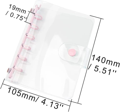 A7 Binder Cover Clear Pink A7 Binder Wallets 6 Ring Planner Binders Pockets Size Budget Binder Cover with Snap Button Closure for Loose-Leaf Folde...