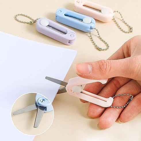2 PCS Pink Folding Scissors Safe Portable Travel Scissors Foldable Telescopic Cutter Pocket Mini Scissor with Keychain for Cutting, Scrapbooking, ...