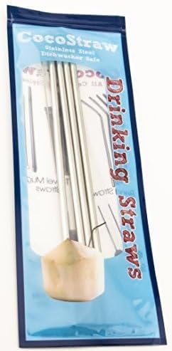 4 Stainless Steel Wide Smoothie Straws + Cleaning Brush + Citrus Peeler - CocoStraw Large Straight Frozen Drink Straw...