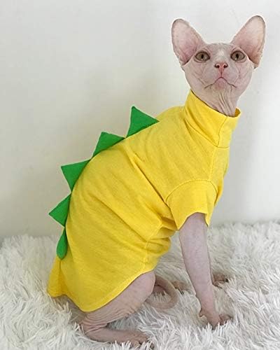 Dinosaur Design Sphynx Hairless Cat Clothes Cute Breathable Summer Cotton Shirts Cat Costume Pet Clothes,Round collar Kitten T-Shirts with Sleeves...
