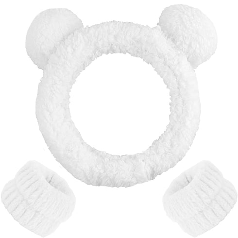 AHONEY Spa Bear Ears Headband, Face Wash Headband and Wristband Set, Cute Makeup Skincare Headbands Wrist Bands for Washing Face Fluffy Headband f...
