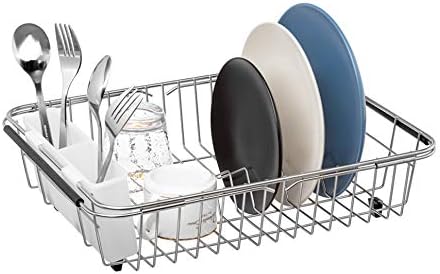 SANNO Utensil Drying Rack, Plastice Utensil Silverware Storage Holder fit for Dish Rack Over Sink, Chopsticks/Spoon/Fork/Knife Drainer Basket Flat...