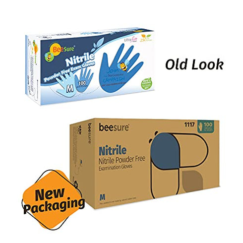 BeeSure BE1117 Nitrile Powder Free Exam Gloves, Medium (Pack of 100),Strips...