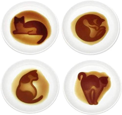 4pcs Ceramics Cat Relief Seasoning Dishes Sushi Dipping Bowl Appetizer Dessert Plate...