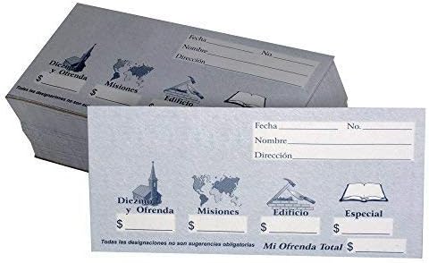 Sobres de Diezmos y Ofrendas para Iglesias, Designaciones Misiones, Edificio, y Especial, Diseño Simple y Azul (125, 250, or 500)...