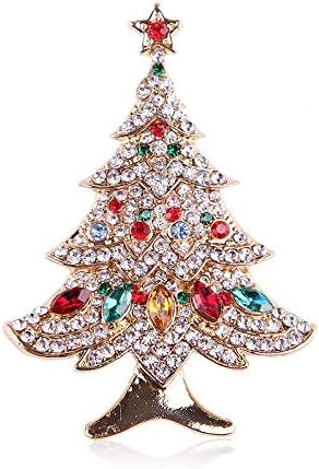 5 Pcs Multicolor Christmas Tree Brooch Set Crystal Rhinestone Xmas Brooches Pin Tiered Leaf Scarf Scarves Shawl Clip Holiday Jewelry Wedding Party...