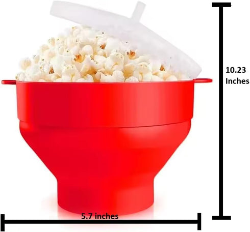 Collapasable Silicon Popcorn Popper Bowl for Microwave with Lid Handle - Resuable BPA free and Dishwasher safe - Silicon Popcorn Popper Maker - 10...