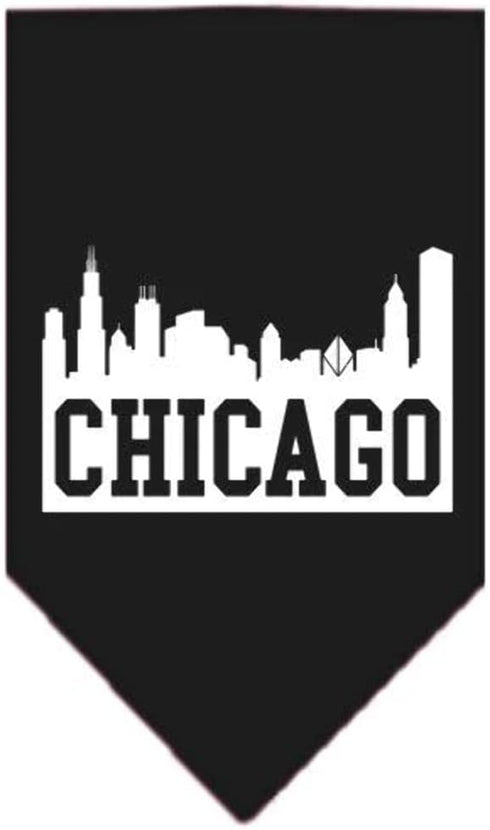 Pet and Dog Bandana Screen Printed, Chicago Skyline Black Large...