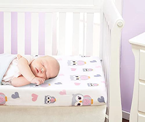 EVERYDAY KIDS Baby Girl Fitted Crib Sheet Sweet Owls, 100% Soft Breathable Microfiber Baby Sheet, Fits Standard Size Crib Mattress 28in x 52in, Nu...