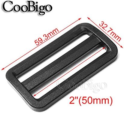 CooBigo 12 Pack Plastic Buckles for Straps 2 Inch Tri-Glide Slide, Plastic Slide Clip Heavy Duty Adjustable Webbing Tri-glides Slider Buckle for B...