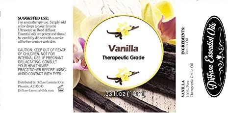 Diffuse Essential Oils 10ml - Vanilla Essential Oil - 0.33 Fluid Ounces - Vanilla Oil - Aromatherapy Oils...