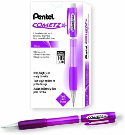 Pentel Cometz Automatic Pencil, 0.9mm, Pink Barrel, Box of 12 (AX119P)...