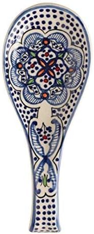 Quadow Spoon Holder/ Spoon Rest Ceramic Blue and White Hand Crafted and Hand Painted Northern African Design...