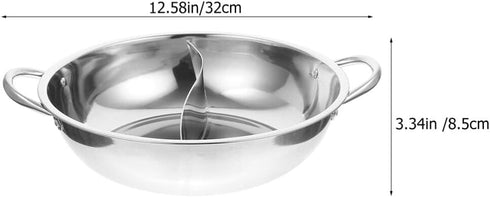 PACKOVE Double Flavor Hot Pot Divided Soup Pot Stainless Steel Hot Pot Dual Sided Pot Shabu Shabu Pot For Home (32CM?...