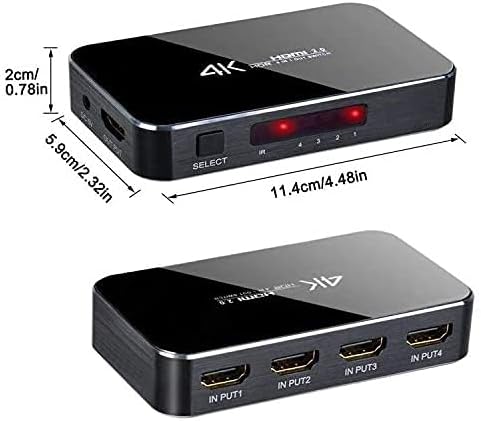 HDMI Switch 4X1, 4K Ultra HD HDMI Switcher Support HDMI 2.0 HDCP 2.2, 3D, 1080P, 4Kx2k@60Hz (IR Remote Control)...
