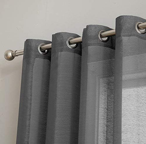 HLC.ME 2 Piece Semi Sheer Voile Light Filtering Window Curtain Grommet Panels for Bedroom, Living Room & Dining Room - Charcoal Grey - 54 W x 72 i...