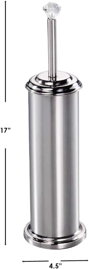 Home Basics Stainless Steel Toilet Brush Holder with Diamond Top, for Bathroom Storage – Heavy Duty, Deep Cleaning, Silver...