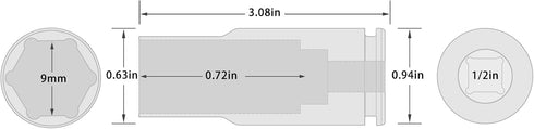 1/2-Inch Drive 9mm Deep Impact Socket with 6-Point Design, Heat-Treated Chrome Molybdenum Alloy Steel, Metric?Hex Deep Socket...
