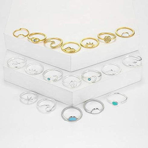 FUTIMELY Boho Retro Stackable Rings Sets for Teens Girls Women Rhinestone Knuckle Joint Finger Kunckle Nail Ring Sets (A?19PC)...