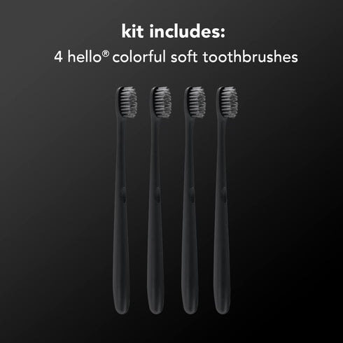 hello Charcoal Soft Toothbrush with Activated Charcoal from Sustainable Bamboo, BPA- Free, Made from Plant-Based Materials, 4 Pack...