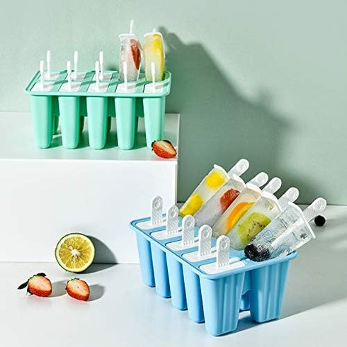Popsicle Molds 10 Pieces Silicone Ice Pop Molds Popsicle Mold Reusable Easy Release Ice Pop Maker(10 Cavities-Green)...